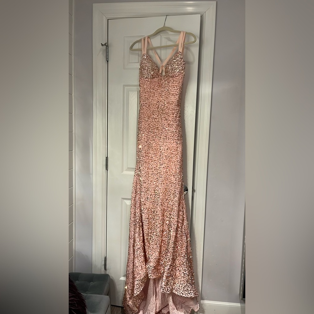 Pink sequin prom dress
